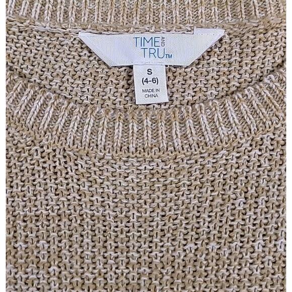 Time and Tru Flutter Sleeve Crewneck Sweater Tan Women’s Small NWT Long Sleeve - Picture 5 of 9